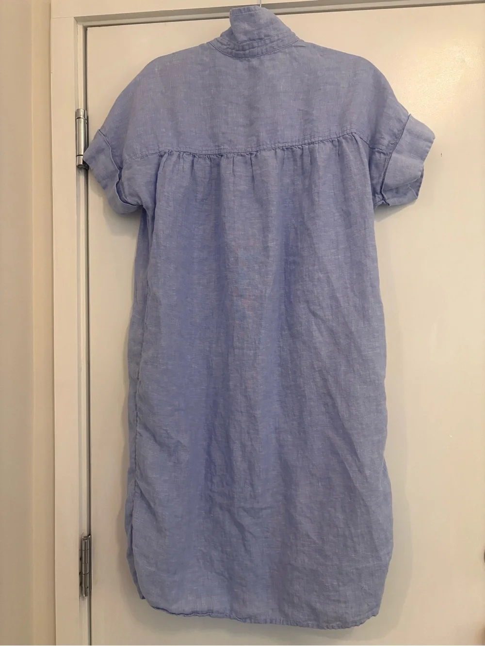 J. Crew Light Blue Button-Front Linen Shirt Dress with Pockets
